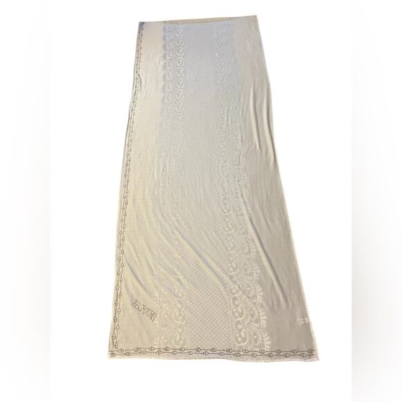 White wide scarf Lacey iridescent vintage look With beating around two sides - Picture 6 of 6